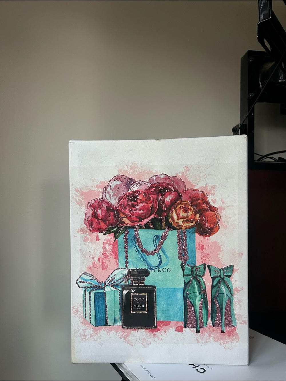 Floral Luxury Still Life Canvas Print in Teal and Pink